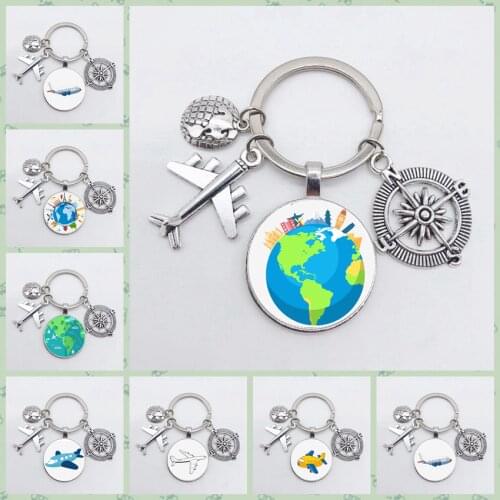 Travel Around The World Globe Keychain Earth Compass Aircraft Pendant Keychain Travel Photo Keychain Interesting Keychain