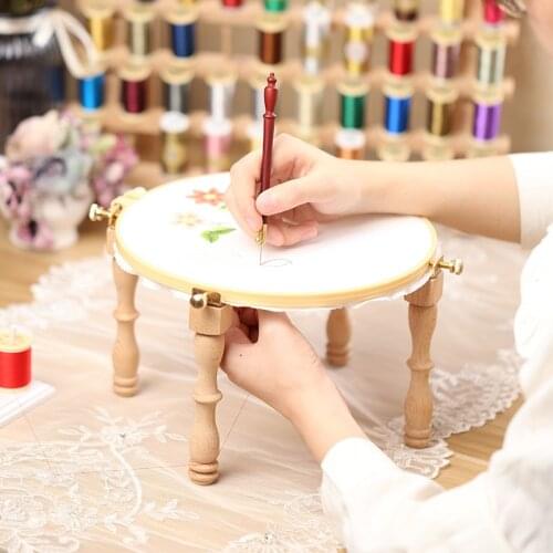 2021 Embroidery Hoop Stand DIY Wooden Handmade Cross Stitch Hoop Set Embroidery Ring Frame Portable Embroidery Tools