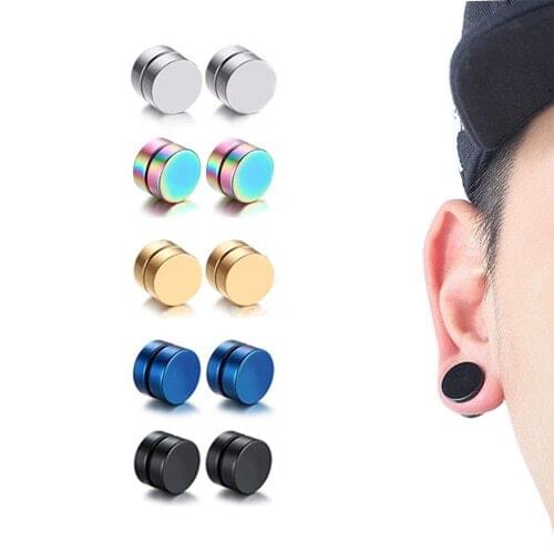 Fashion Korean Version Simple No Ear Hole Round Earrings Magnet Mens Ear Clip Street Rap Hip Hop Rock Party Jewelry