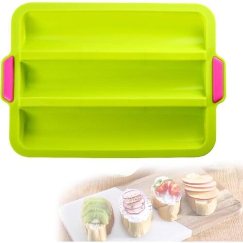 Silicone Baking Bread Tray Three-grid Baguette Mold Baking mold Tray Non-sticky Cake Mold Baking Tool