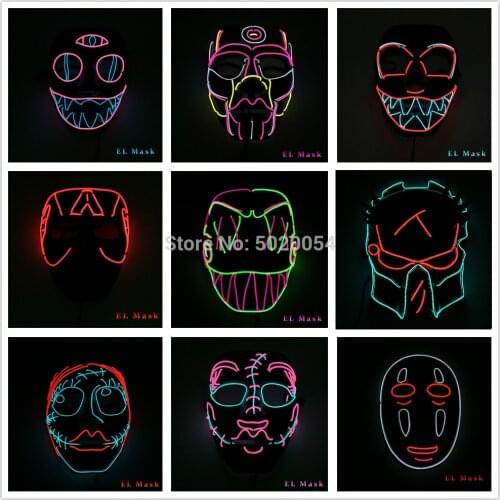 GZYUCHAO EL 9 Style Halloween Glowing Party Light up devil Mask Masquerade Cosplay EL Mask For Costume-Props