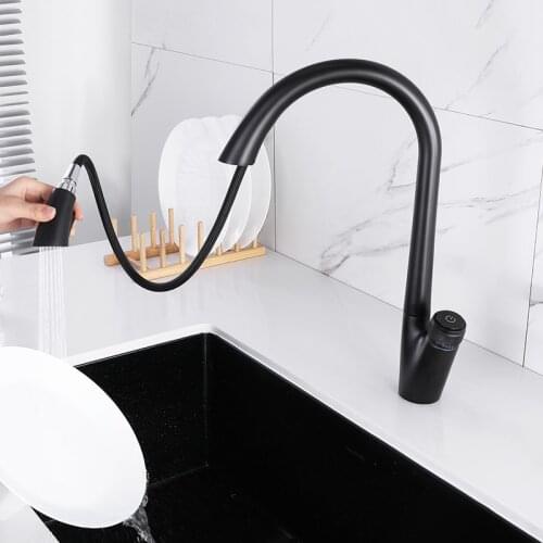 Pull Down Kitchen Mixer Faucet Black Brass Single Handle Kitchen Tap Single Hole Handle Swivel 360 Degree Water Cold and Hot Tap