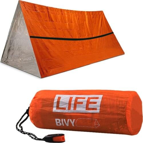 Outdoor Emergency Sleeping Bag Shelter Waterproof Thermal Blanket Rescue Tube Tent Whistle Portable Survival Bag Kit