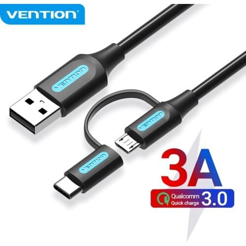 Vention USB Type C Cable for Redmi note 8 2 in 1 Fast Charging Micro USB Cable for Samsung Galaxy Note S10 Moble Phone USB Cord