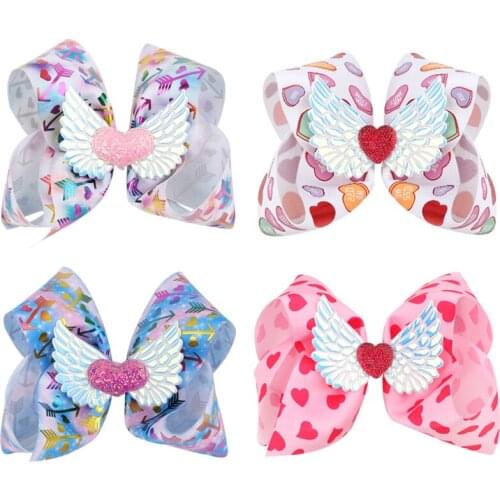 Valentines Day Hairpin Girl Lovely Heart-Shaped Printing Bow Hairpin Big Warped Mirror Wing Point Peach Heart Hair Accessories