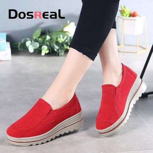 Dosreal Women Flats Cow Suede Platform Flats Shoes Sewing Fashion Sneakers For Females Casual Shoes Comfortable Autumn Flats