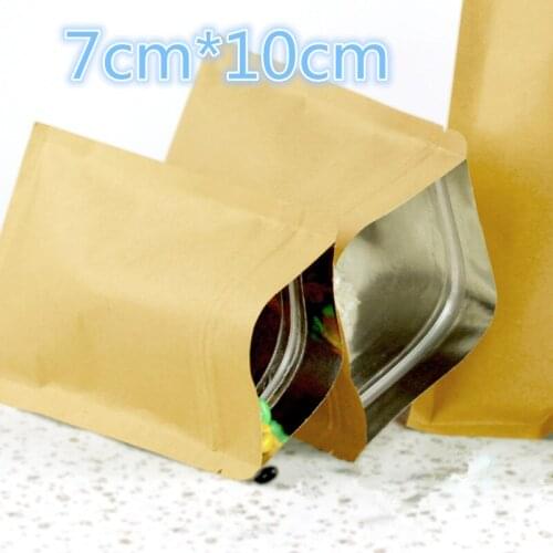 100 Pcs/Lot 7*10cm (2.8"*3.9") Zipper Top Kraft Paper Bags With Aluminum Foil Coated Inner Party Coffee Nuts Pouch