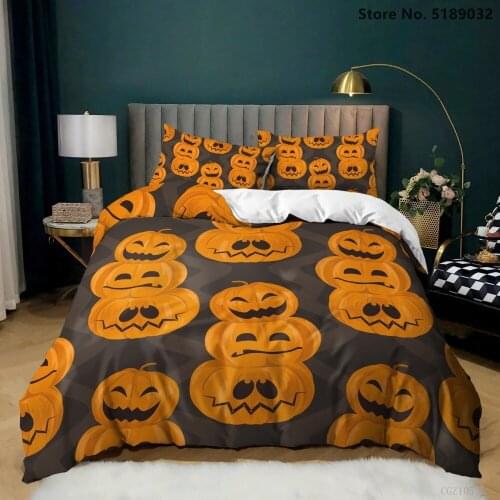 2/3 Piece Halloween Pumpkin Bedding Sets Girl Boys Kids Bed Quilt Cover Holiday Decor Home Bedclothes Soft Bedspread Home Decor