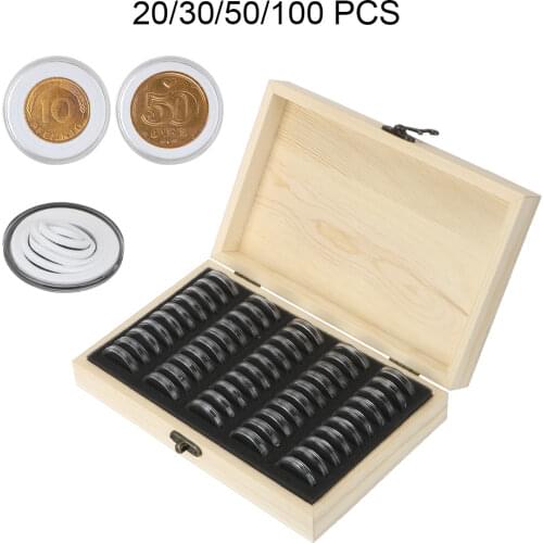 With Adjustment Pad Adjustable Antioxidative Wooden Commemorative Coin Collection Case 20/30/50/100PCS Coins Storage Box
