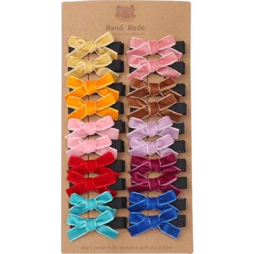 20 PCS/LOT, 4.5 cm Mini Velvet Bow Hair Clips, Handtied Velvet Hair Bow Clips, Baby Toddlers Hair Accessories