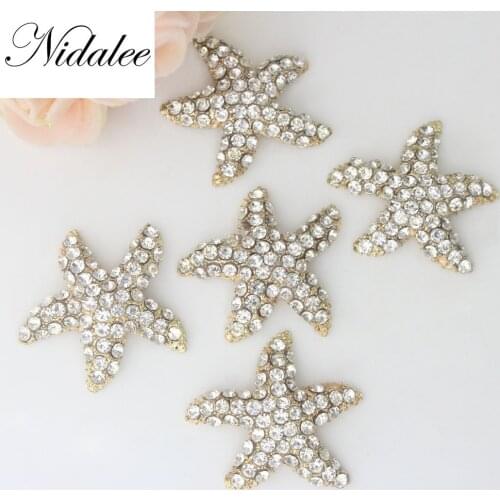 30mm Sea Sand Starfish Star Buttons, Silver Tone Flat Back Button with Clear Crystal Rhinestones