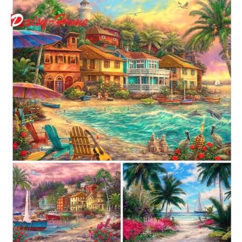 5D Diamond Painting Landscape Sunset Sea View Square/Round Embroidery Cross Stitch Kit Painting Mosaic DIY Home Decoration Gift