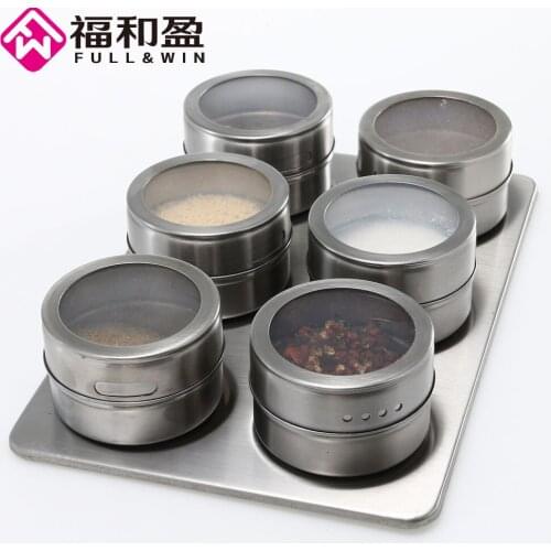 6 Pieces Magnetic Stainless Steel Cruet Condiment Spice Jars Set Salt and Pepper Shakers Seasoning Sprays Cooking Barbeque Tool