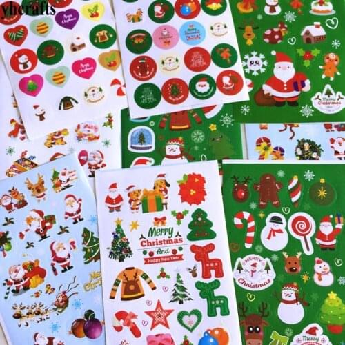 9 sheets (160 stickers)/LOT.Xmas paper sticker Decorative label Kids diy toys Kindergarten reward stickers Christmas gifts toys
