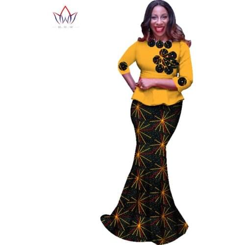 2020 African Clothes for Girls O-neck 6XL Traditional African Clothing 2 Pieces African Print Clothing for Women Cotton WY1081