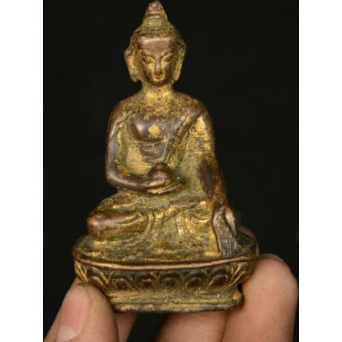Antique China Bronze Gilt Shakyamuni Amitabha Buddha Sakyamuni Tathagata Statue