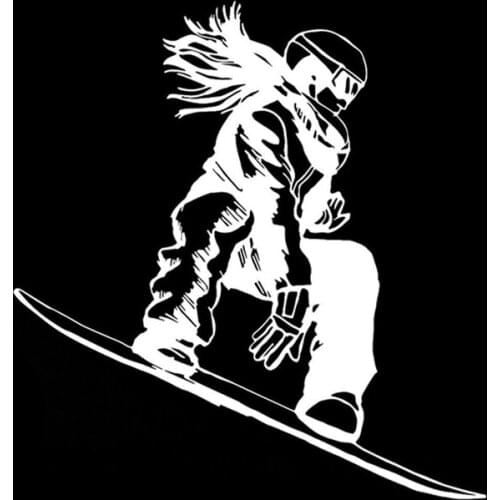 Car Sticker, Fun Snowboard Girl Extreme Sports Car Sticker Black PVC/ Silver 15.4cm * 16.2cm