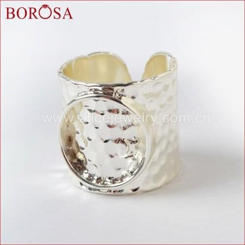 BOROSA 10/20PCS Silver Color Brass Round Blank Ring Base Metal Rings Settings for Druzy Gems Ring Jewelry Making PJ114-S