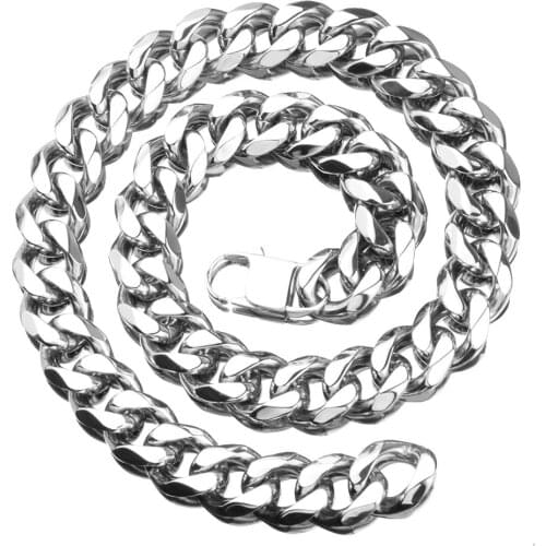 19MM New Fashion Stainless Steel Silver Color Cuban Curb Link Chain Mens Womens Necklace Or Bracelet Jewelry Gift Hot 7-40inch