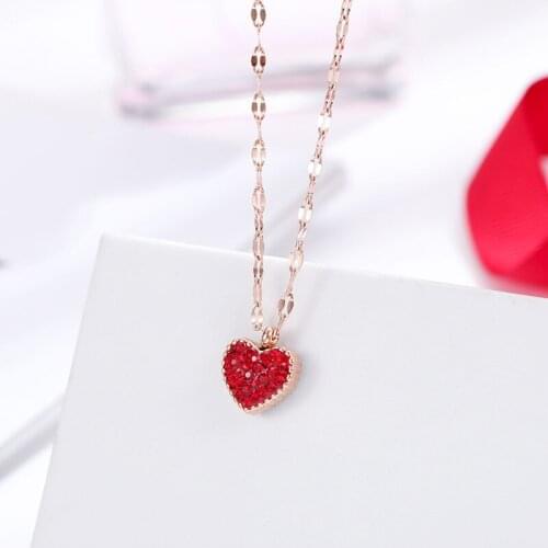 Titanium Steel Double sided Love Heart Necklace For Women Lovers Rose Gold Color Necklace Jewelry Gift RN018