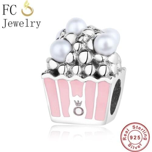 FC Jewelry Fit Original Charm Bracelet 925 Sterling Silver Crown Sign Cup Cake With Pearl Beads For Making Women Berloque 2021