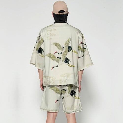 WAMNI Japanese Batwing Sleeve Kimono 2Piece Set samurai costume Summer Casual 3D t shirt & Shorts Man Woman Home Kimono cardigan