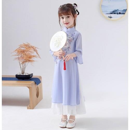 Chinese Traditional Girls Hanfu Cheongsam Dress Kids Photography Dress Vintage Children Ancient Princess Perform Dress Cosplay