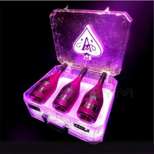 Ice sealed 3 bottles Rechargeable LED wine box Ace of Spade Glorifier Box for Night Club Party Lounge Bar