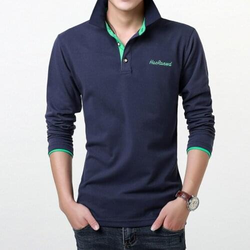 Men polo shirt long-sleeve lapel 2021 new spring and autumn dark blue thin casual student male polo shirt teenage boy P07a