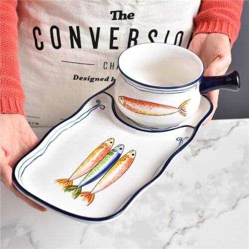 EECAMAIL Peach Blossom Ceramic Creative Breakfast Bowl Dessert Tableware Afternoon Tea Tray Two Sets Food Couple Tableware