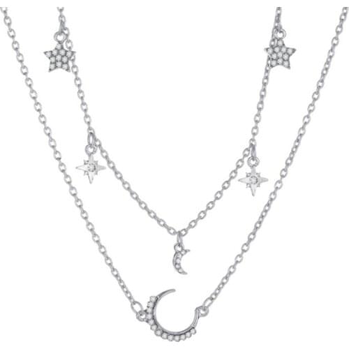 Moon & Star Double Layers Chain Pendants Necklaces for Women Jewelry Best Gift for Women
