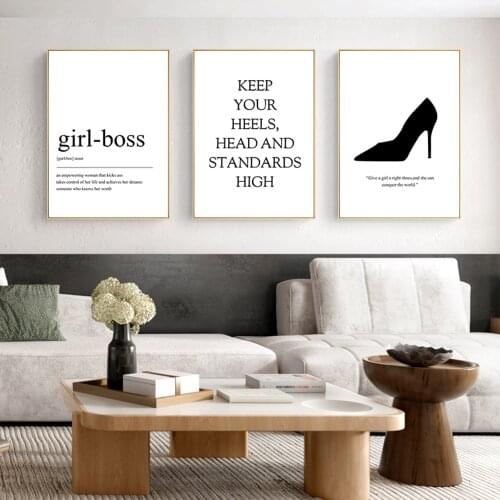 Nordic Black White Girl-Boss Women High Heel Canvas Painting Bedroom Wall Art Picture Home Decor Poster Print For Living Room