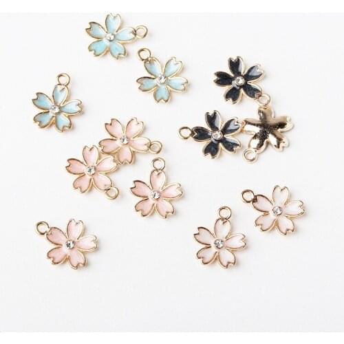 New 20PCS Oil Drop Rhinestone Core Flower DIY Jewelry Bracelet Necklace Pendant Charms Gold Tone Enamel Floating Charm
