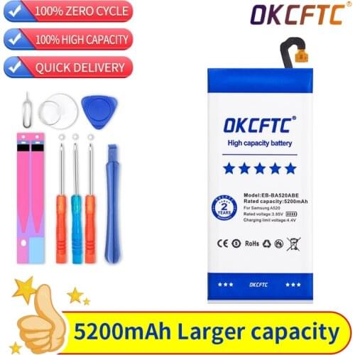 OKCFTC Original Replacement Battery EB-BA520ABE For Samsung GALAXY A5 2017 A520 SM-A520F 2017 Edition A520F 5200mAh Authentic