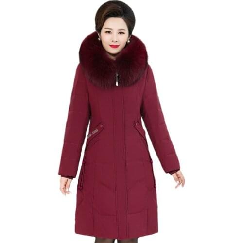 ISENMAL X-long Women Coats Slim Office Ladies Solid Womens Winter Jacket Hooded With Fur Collar Thick Cotton Padded Parkas