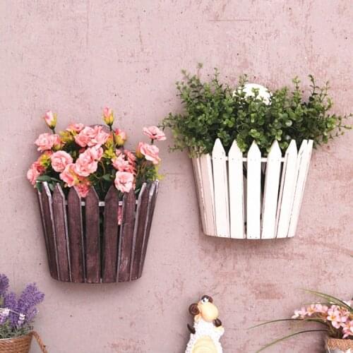 Pastoral Retro Wood Flower Basket Pot Pergola Fence Flower Plant Pot Garden Balcony Flower Pot Wall Decorative Hanging Flowerpot
