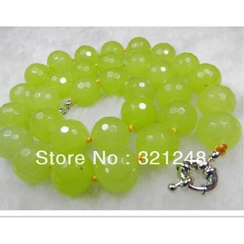 Charms stone 10mm faceted round green peridot chalcedony jades chain choker necklace for women chain jewelry 18inch GE1013