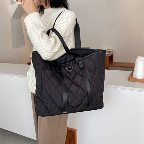 Luxury Nylon Quilted Oversize Shopper Large Tote Bags Designer Ribbons Shoulder Bags Black/Khaki Womens Handbags