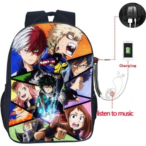 Men Women Boys Girls Boku No Hero Academia backpack USB Charge School Backpack Fashion My Hero Academia Laptop knapsack