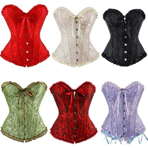 Sexy Lace Corset Plus Size Sleeveless Retro Vintage Party Floral Brocade Corset Feminine Lingerie Fashion Tops