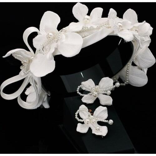 Sweet Bride Flocking Petal Headband Handmade Beaded Flower Hairband Flower Wedding hair Accessories
