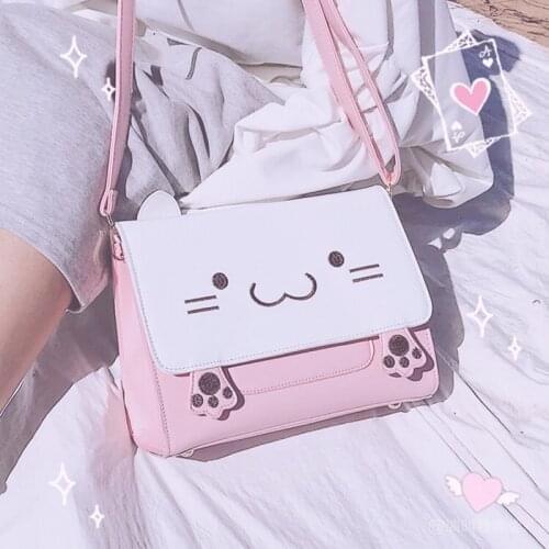 Kawaii Cat Crossbody Bag For Women PU Leather Vintage Designer Lolita Shoulder Bags Female Cute Messenger Bag Bolsas For Girl