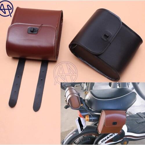 Universal For Honda Yamaha Suzuki 1pc Black/Brown PU Leather Saddle Bag Motorcycle Luggage Side Saddle Bag Rider Motorbike