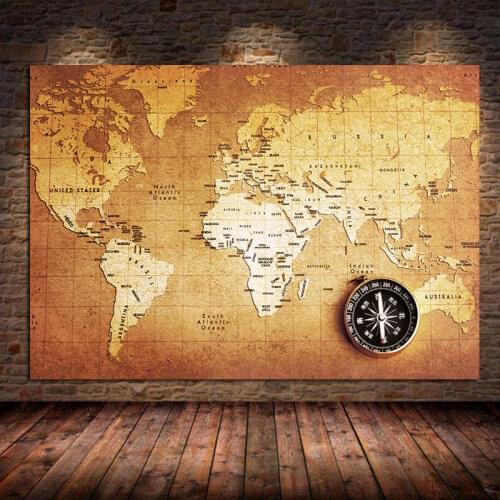 Vintage World Map Canvas Painting Posters and Prints Ancient Map Old Retro Map Wall Art for Living Room Home Decoration Unframed