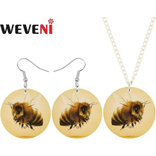 WEVENI Acrylic Round Honeybee Bee Jewelry Sets Insect Animal Necklace Earrings For Women Girls Friends Funny Gifts Decorations