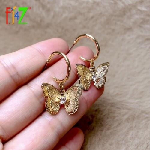 F.J4Z Designer Lovely Butterfly Charms Hoop Earrings for Women Golden Metal Insect Hoop Earrings Ladies Gifts Jewelry dropship