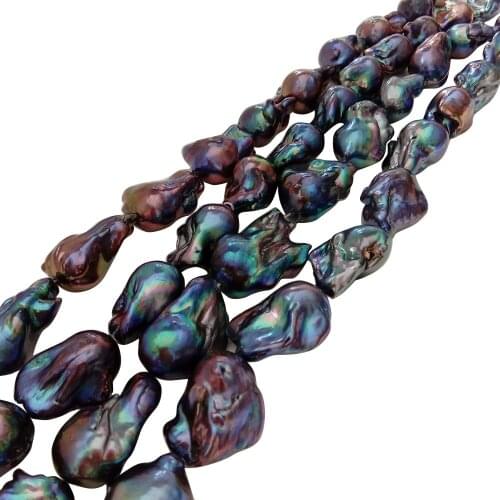 16inch 100% freshwater loose black pearl with baroque shape in strand,15-20 mm x 20-27 mm big baroque pearl . dying black color