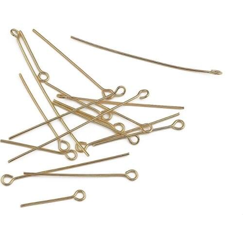 20/25/30/35/40/50mm 50pcs/lot 18k Gold Plated Copper Eye Head Pins Eye Pins Headpins For DIY Jewelry Making Accessories