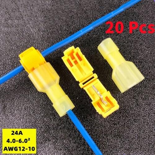 20pcs yellow T-shaped terminal blocks, wire and cable connection clamps, quick and non-stripping plugs, cable connectors Home