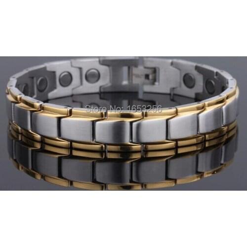 2015 Perfect Women Mens Golf Bracelet 316L Stainless Steel Magnetic Therapy Color Gold, For Birthday Gifts 11mm 8.26